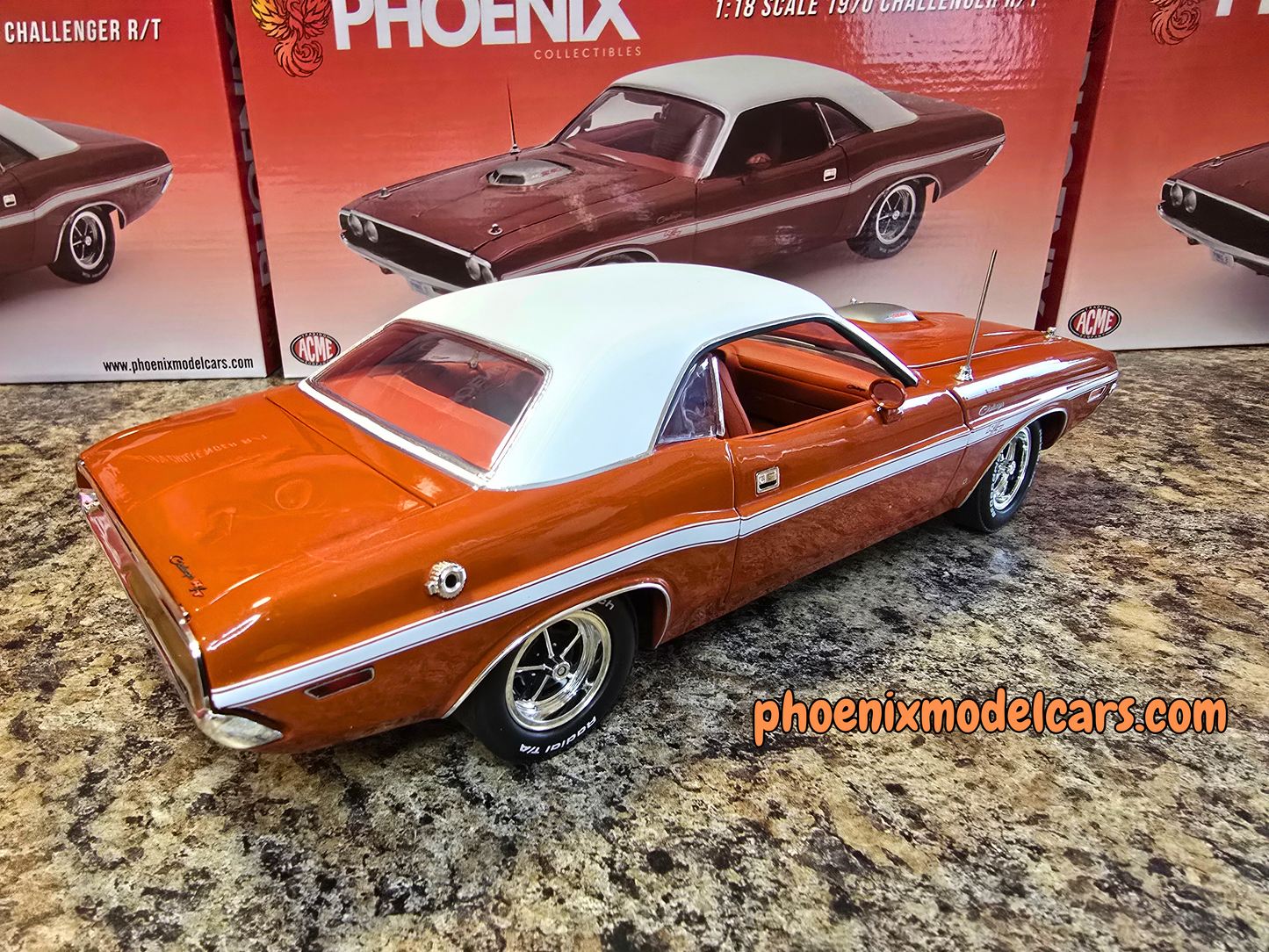 Phoenix Collectibles #2: 1970 Dodge Challenger FK5 Deep Burnt Orange w/ White Vinyl Top Coupe