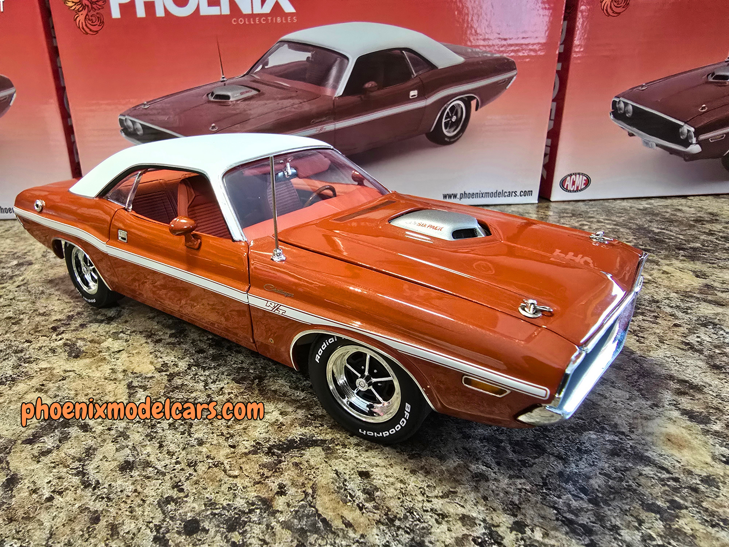 Phoenix Collectibles #2: 1970 Dodge Challenger FK5 Deep Burnt Orange w/ White Vinyl Top Coupe