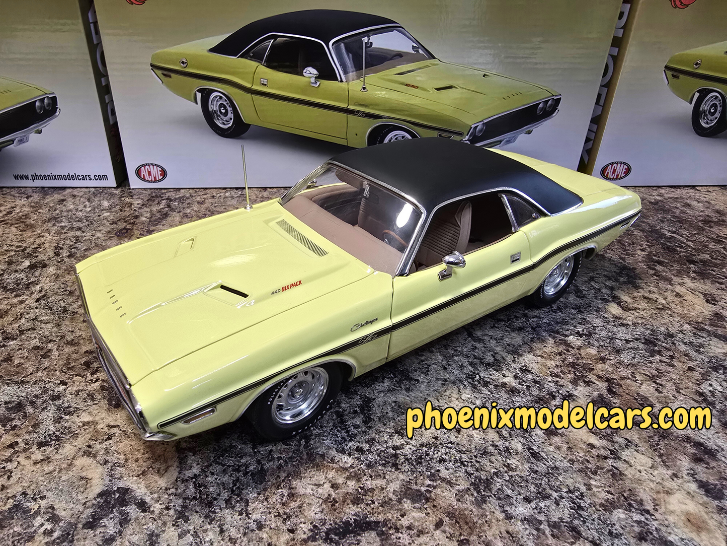 Phoenix Collectibles #1: 1970 Dodge Challenger DY2 Sunfire Yellow w/ Black Vinyl Top Coupe