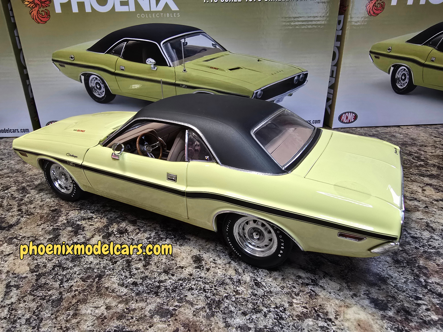 Phoenix Collectibles #1: 1970 Dodge Challenger DY2 Sunfire Yellow w/ Black Vinyl Top Coupe