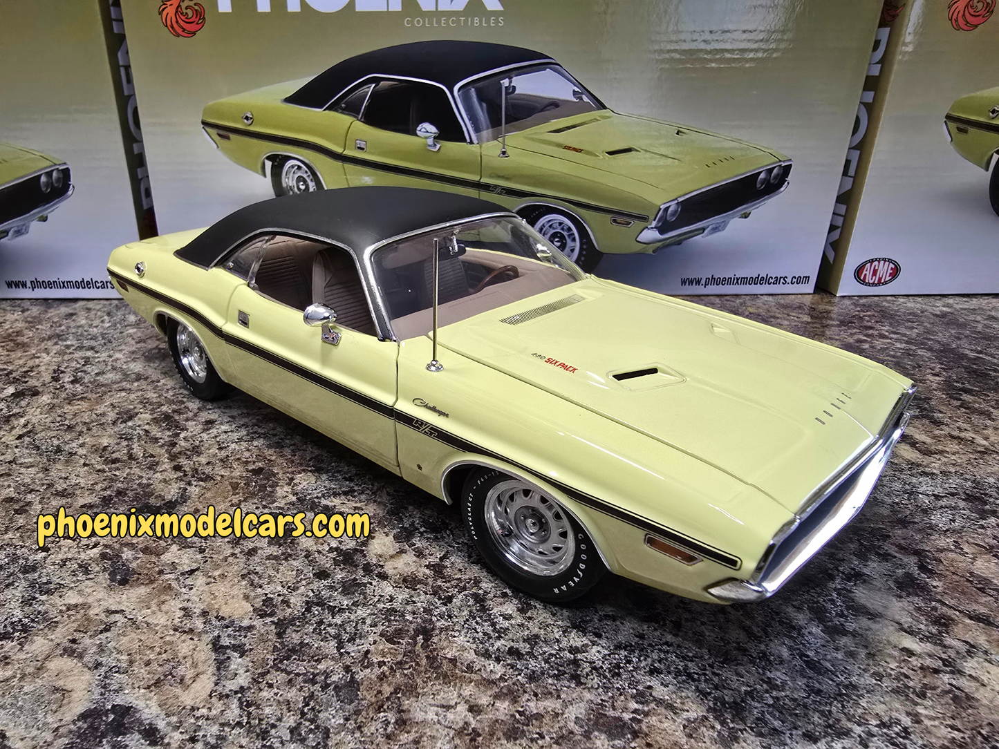 Phoenix Collectibles #1: 1970 Dodge Challenger DY2 Sunfire Yellow w/ Black Vinyl Top Coupe