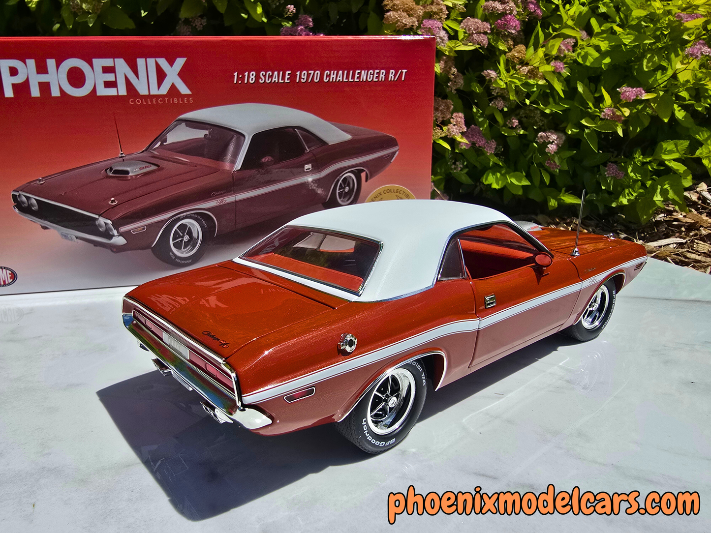 Phoenix Collectibles #2: 1970 Dodge Challenger FK5 Deep Burnt Orange w/ White Vinyl Top Coupe